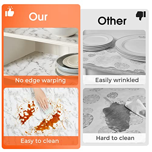 Drawer And Shelf Liner For Kitchen Cabinet: Non Adhesive Fridge Liner Washable Reusable Easy To Clean Strong Grip Liner For Cabinets, Dresser, Bathroom Cupboard Drawers, White Marble (12 In X 10 Ft) #TOP4