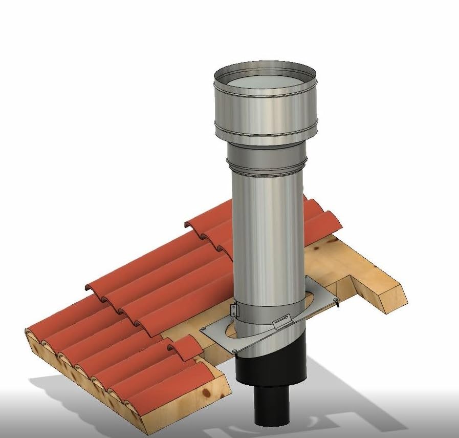 Kit passaggio Canna Fumaria Doppiaparete Inox Diam. 100 mm per Tetti in legno o cemento (TUBO 100 CM DOPPIAPARETE, FINALE CON COMIGNOLO VENTILATO)