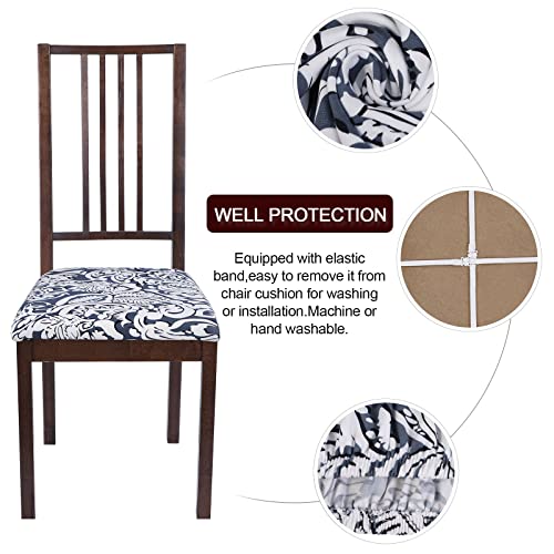 Image of SearchI Seat Covers for Dining Room Chairs Stretch Printed Chair Seat Covers Set of 6, Removable Washable Upholstered Chair Seat Protector Cushion Slipcovers for Kitchen, Office(Flowers Pattern9)