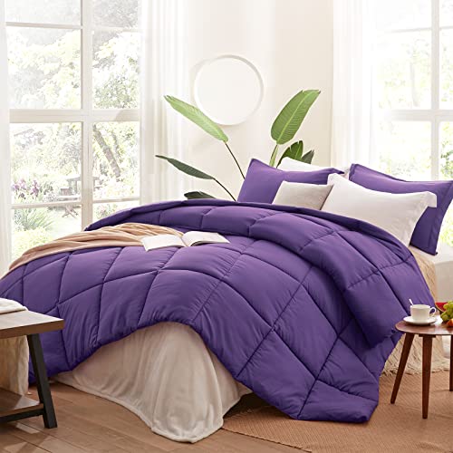 Sunstyle Home King Comforter Set, Down Alternative Purple Comforter With 2 Pillow Shams，Microfiber Reversible Bedding Comforter Sets With Corner Tabs - Soft Duvet Insert (Square Pattern) #TOP2
