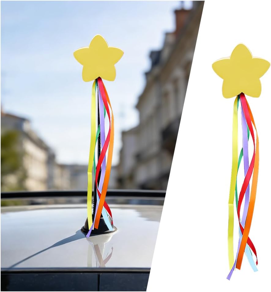Zpana Star Car Antenna Topper, Vehicle Roof Antenna Ball with Ribbon for Easy to Find in the Parking Lot, Funny Automotive Toppers Exterior Decorations, Universal for SUV Van Truck (Yellow)