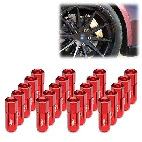 Image of Red 20 PCS M12x1.5 Lug Nuts 60mm Extended Tuner Aluminum Wheels Rims Cap WN02
