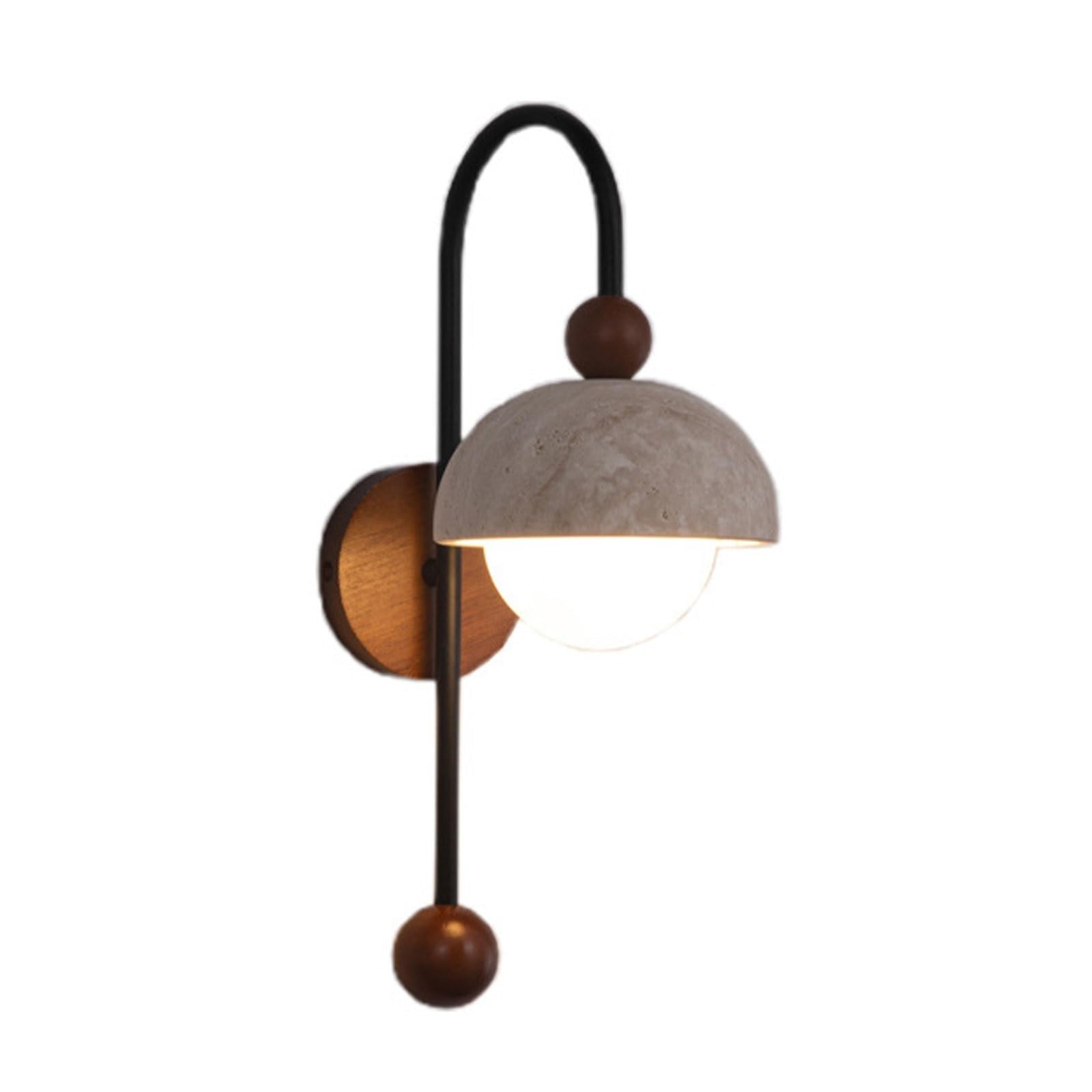 LUOYAOB G9 Yellow Travertine Wall Sconce LED Stone Wall Lamp Marble Wall Light Japanese Wood Base Wall Fixture Hardwired Indoor Wall Lighting for Bedroom Bathroom Hallway Staircase Study Decor