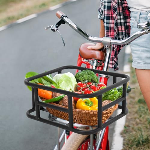 TAPMING Fahrradkorb Hinten Metall, Einfach Zu Installierender Fahrradkorb Hinten mit Gepäckträgerträgern, Für Fahrräder und E-Bikes, Tragkraft 25 kg, Schwarz