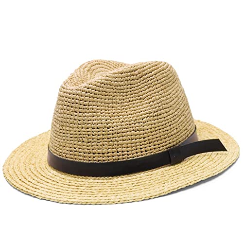 MCHDMI Sombrero Paja, Sombrero de Panamá de Gran tamaño for Hombres y Mujeres, Gorra Fedora de ala Ancha for la Playa, Sombreros de Paja de Rafia de Talla Grande (Color : Khaki, Size : 61cm)