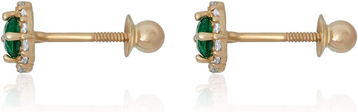 AVORA 14K Yellow Gold 3mm Birthstone Simulated Diamond CZ Halo Stud Earrings - 12 Months