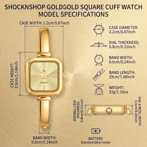Image of Shocknshop Elegant Bangle Aura Square Dial Ladies Rose Gold Bracelet Strap Watch for Woman -WCH181