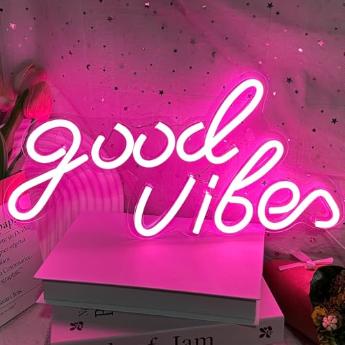 Good Vibes - Letrero de neón LED para decoración de pared, letrero de luz de neón para decoración de dormitorio, fiesta de cumpleaños, boda, regalo del día de San Valentín (Good Vibes-rosa), 40 x 24