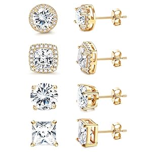 MILACOLATO S925 Sterling Silver Stud Earrings for Women Men Hypoallergenic 18K Gold Plated Cubic Zirconia Earrings Studs Brilliant Simulated Diamond Halo Earring for Sensitive Ears