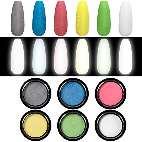 Saviland Nail Art Glitter Powder - Reflective Nail Powder 6 Colors Nail Art Manicure Starter Kit Pigment Powder for Party White Red Yellow Blue Green Grey