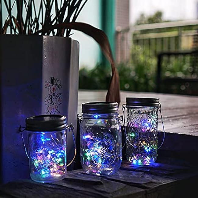 Decorman Solar Mason Jar Lights, 4 Pack 30 LED Fairy Star Firefly String Lids Lights with 4 Hangers for Patio Yard Garden Party Wedding Christmas Decoration(Jars Not Included) (4 Pack, Colorful)