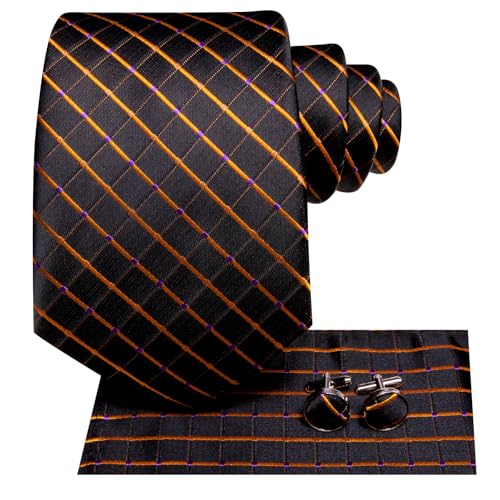 Image of Dubulle Silk Ties Set for Men Formal Paisley Striped Necktie Pocket Square Cufflinks 3PCS Sets Wedding Business Party