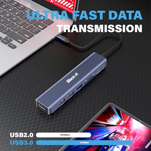 Image of Black-R USB C Docking Station (7-in-1), 100W Power Delivery, 4K HDMI, USB 3.0, 2*USB 2.0 Ports, SD /Micro SD Card Slot Adapter for Laptops /Tablets with Type-C Port