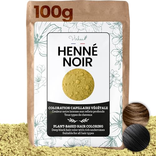 VIRHEA Henné Noir 100g – Coloration Végétale Naturelle Cheveux – Poudre Teinture Indigo – Sans Produits Chimiques Durable