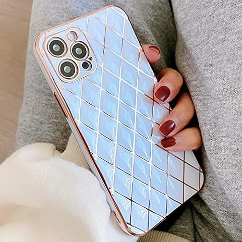 OWM iPhone 14 Pro Max Case Silicone [Quilted Designer Back] Shockproof Gold Edging Luxury Girls Women [Camera Lens Protective] Phone Cover Compatible for iPhone 14 Pro Max 6.7 inch (White) Cover