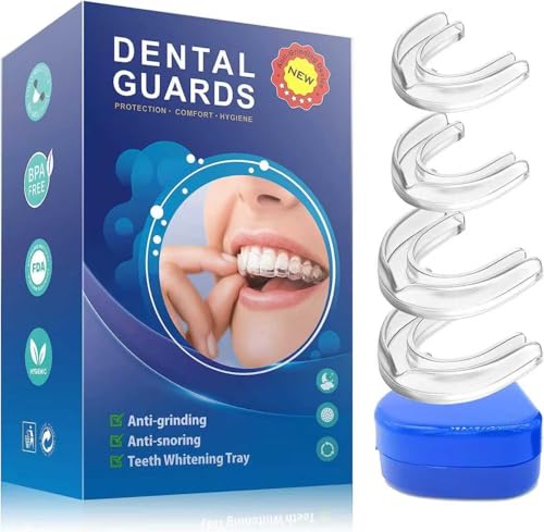 Paquete de 4 protectores nocturnos para rechinar los dientes, protector bucal para dormir, protector bucal para moler dientes por la noche, protector de mordida para apretar los dientes durante la