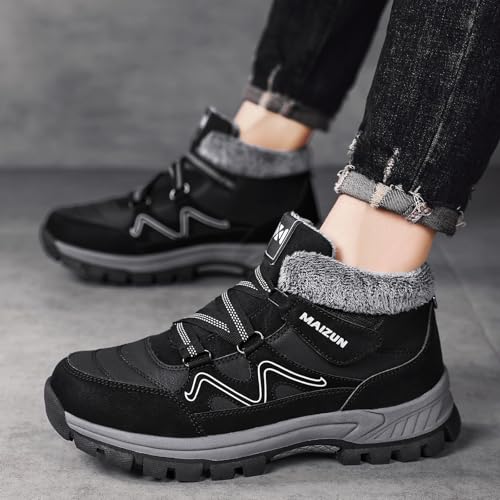 Image of Moodeng Mens Winter Boots Casual Lightweight Snow Boots Warm Fur Lined Hiking Boots Water-Resistant Comfortable Ankle shoes Outdoor Walking
