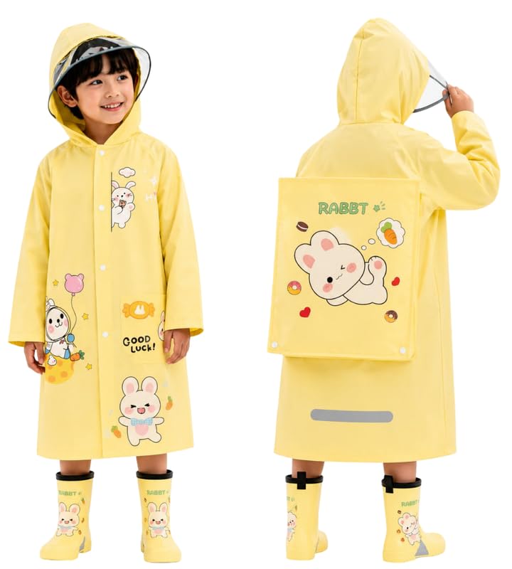 Krystle Kids Waterproof Raincoat with Hood Cartoon Rabbit Print Rain Wear for Boys & Girls | School & Outdoor Rain Jacket with Storage Bag |(Multicolor,Multisize)-image-25