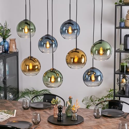 Koyoto Suspension, Boule lumineuse, Suspension Bleu, Or, Vert, Clair, 8 lumières