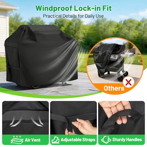 Arborlily Grill Cover 55 Inch, Heavy Duty Waterproof BBQ Grill Cover for Outdoor Grill, 3-4 Burner Gas Barbecue Grill Cover for Weber, Char-Broil, Nexgrill, Windproof Protection, Black by Arborlily - Used condition - Image 4