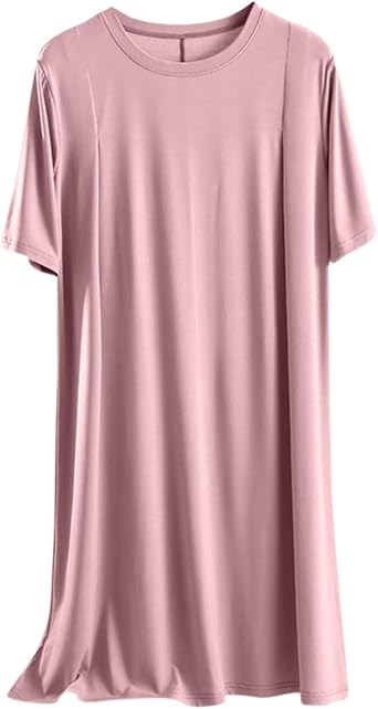 Womens Nightgown Comfy Sleepwear Pleated Nightshirt Short Sleeves Flare Nightdress Casual Solid Color Nightdress