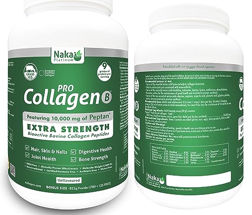 825gm (29oz) Hydrolyzed Bovine Collagen Peptides Protein featuring 10,000 mg of Peptan, Better Absorption, Grass Fed, Extra Strength. For Skin, Nails, Bones and Joints, Non GMO, Unflavoured