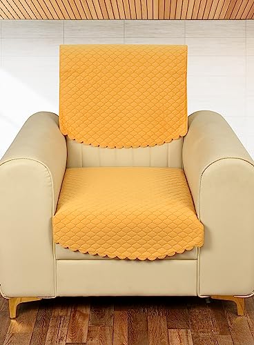 Image of Quilted Sofa Cover Set for 5 Seater Sofa (Yellow) | 3 Seater and 2 Seater Sofa Slip Covers /Velvet Sofa Panel - 5 Seater