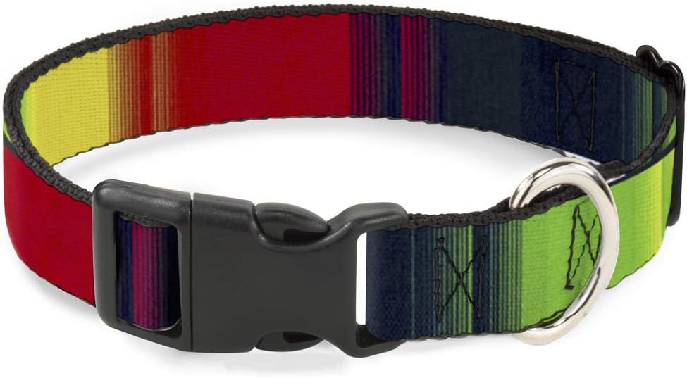 Buckle-Down Plastic Clip Collar - Zarape4 Vertical Rasta - 1.5" Wide - Fits 13-18" Neck - Small