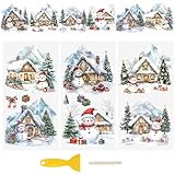 WANDIC 3 Bogen UV DTF Weihnachtsaufkleber Groß, Weihnachten Schneemann Hütte Cup Warp Rub on Transfer Stickers, Wasserdichte Aufkleber für Möbel Glas Fenster Wasserflasche DIY, 15 x 30 cm
