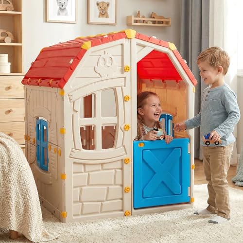 image for Costzon Outdoor Playhouse, Kids Cottage Clubhouse with Openable Window