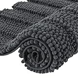 subrtex Bathroom Rugs Chenille Bath Rug Striped Plush Bath Mat Soft Rugs for Bathroom Water Absorbent Shower Mat Quick Dry Machine Washable(Gray,16'x24')