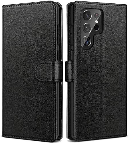 Vakoo Flip-Series for Samsung Galaxy S22 Ultra Case, Premium Leather Flip Protective Phone Case with Card Holder and Kickstand (6.8 Inch) - Black
