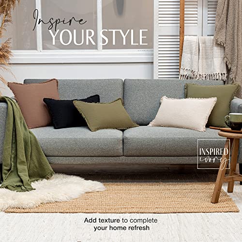 Inspired Ivory Lumbar Pillow Cover - Modern Farmhouse Beige Throw Pillow Cover With Fringe - Decorative Pillow Covers For Couch Sofa, Bed, Living Room Accent Boho Throw Pillow Covers 12X20 Inch #TOP1