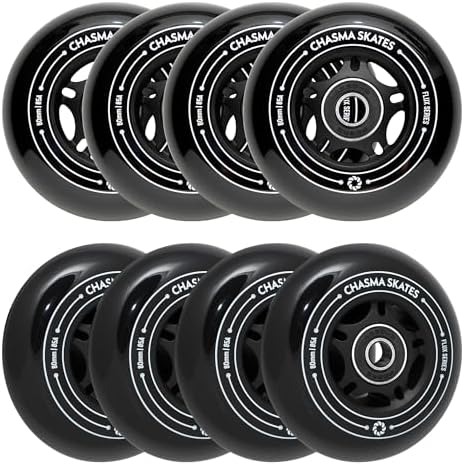 Chasma Skates Flux 3 80mm Inline Skate Wheels 85A for Asphalt Inline Skating or Outdoor/Indoor Roller Hockey, Replacement Skate Wheels, 8 Pack with Bearings