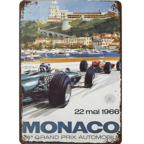 XUMING Monaco Grand Prix 20x30cm Poster Voiture Vintage Poster MéTal DéCoration Murale Vintage Pour Bars CaféS Garages Stations Service Home Clubs 03