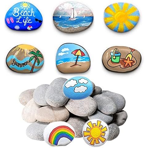 DECORKEY 24PCS River Rocks for Painting, Summer Decorations Garden Decor, Smooth Unpolished Kindness Rocks for Arts & DIY, 2-3inches Natural Stone Perfect for Kids Party, School Events, Crafts Cover