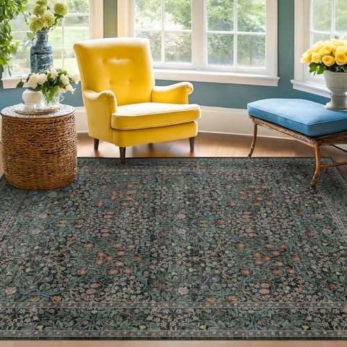 Dark Green 4x6 Washable Area Rug for Living Room Bedroom