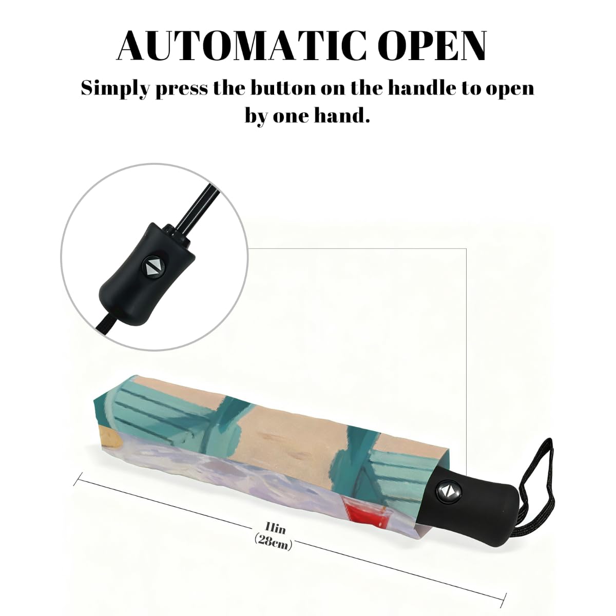 Ombrello pieghevole con pittura a olio e tramonto da spiaggia, ombrello da viaggio, compatto, antivento, impermeabile, con protezione UV, rivestimento nero, leggero, 8 costine, portatile, per