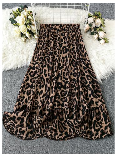 Verdusa Women's Plus Size Vintage Leopard Skirt Ruffle A Line Flowy Long Skirts2