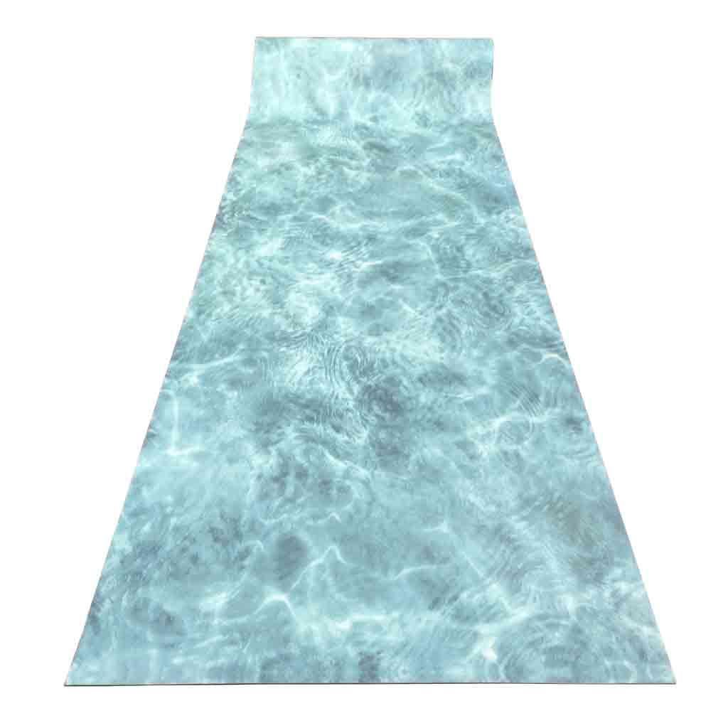 Tapis en vinyle PVC au design numérique bord de mer pour salon, cuisine, salon, entrée, salle de bain ou chambre avec envers PVC antidérapant et facile à laver, couleurs bleu turquoise