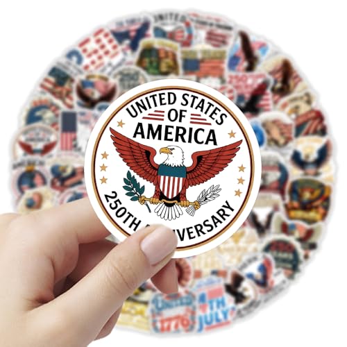 Image of 60PCS 250th Anniversary USA Stickers, America 250 Patriotic Vinyl Decals for Water Bottle Laptop Car Phone, 250th Anniversary Stickers American Flag Design, USA 250th Merchandise & Party Favors