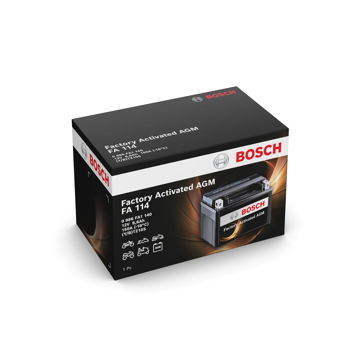 Bosch FA114 - Batteria AGM per motocicli - 12V 150A 8,6Ah - Adatta per moto, motociclette, enduro, scooter, quad, moto d'acqua - Compatibile M6011, BTZ10S