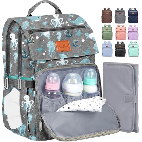 Image of PILLANI Baby Diaper Bag Backpack - Backpack Diaper Bag w/Large Capacity - Baby Shower Gifts - Waterproof Travel Diaper Bags w/Changing Pad, Insulated Bottle Holders, Padded Straps - Baby Boy Stuff