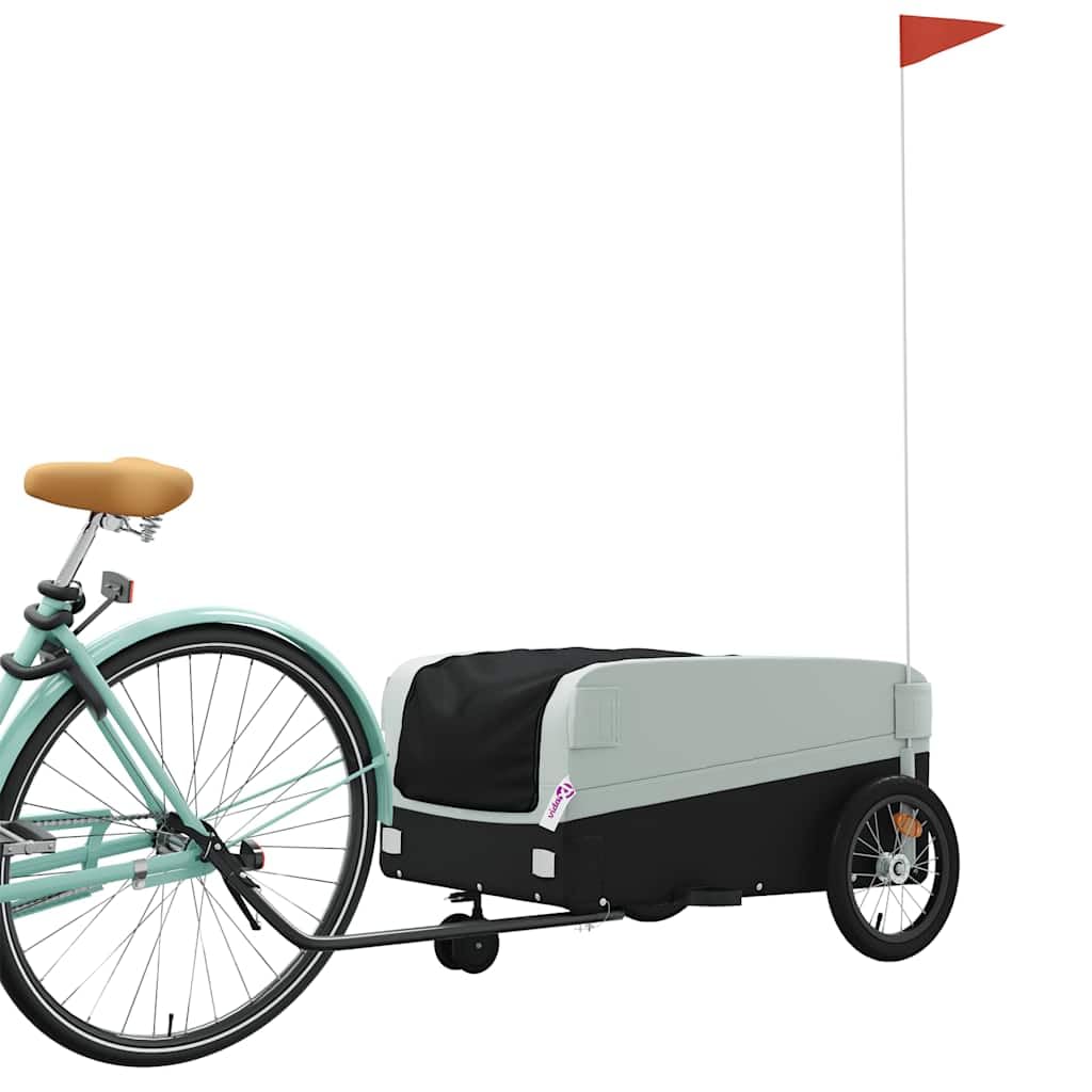 Fahrradanhänger Lastenanhänger aus Eisen, bis 45 kg Belastbarkeit, Transportwagen für Gepäck und Einkauf mit Sicherheitsflagge, Schwarz und Orange