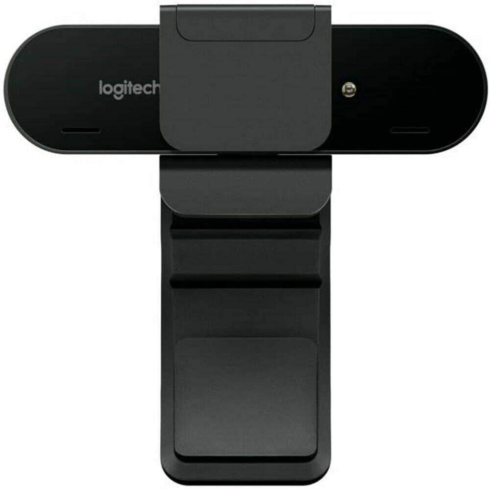 Logitech Brio 4K Pro Webcam, rear view with monitor clip extended.