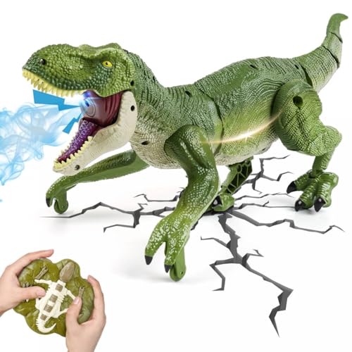 ToyFuntasy Remote Control Dinosaur Toys for Kids Ages 4-7 8-12 - Best Birthday Gifts for Boys 4 5 6 7 8 9 10 11 12 Year Old, RC Walking Dino with Roaring, Spray, Light, Touch Sensing