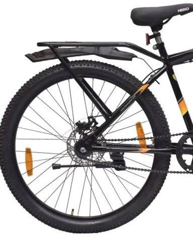 Image of Hero Next 26-inch Mountain Bike with Disc Brakes, Integrated Carrier,Black and Orange, Single Speed