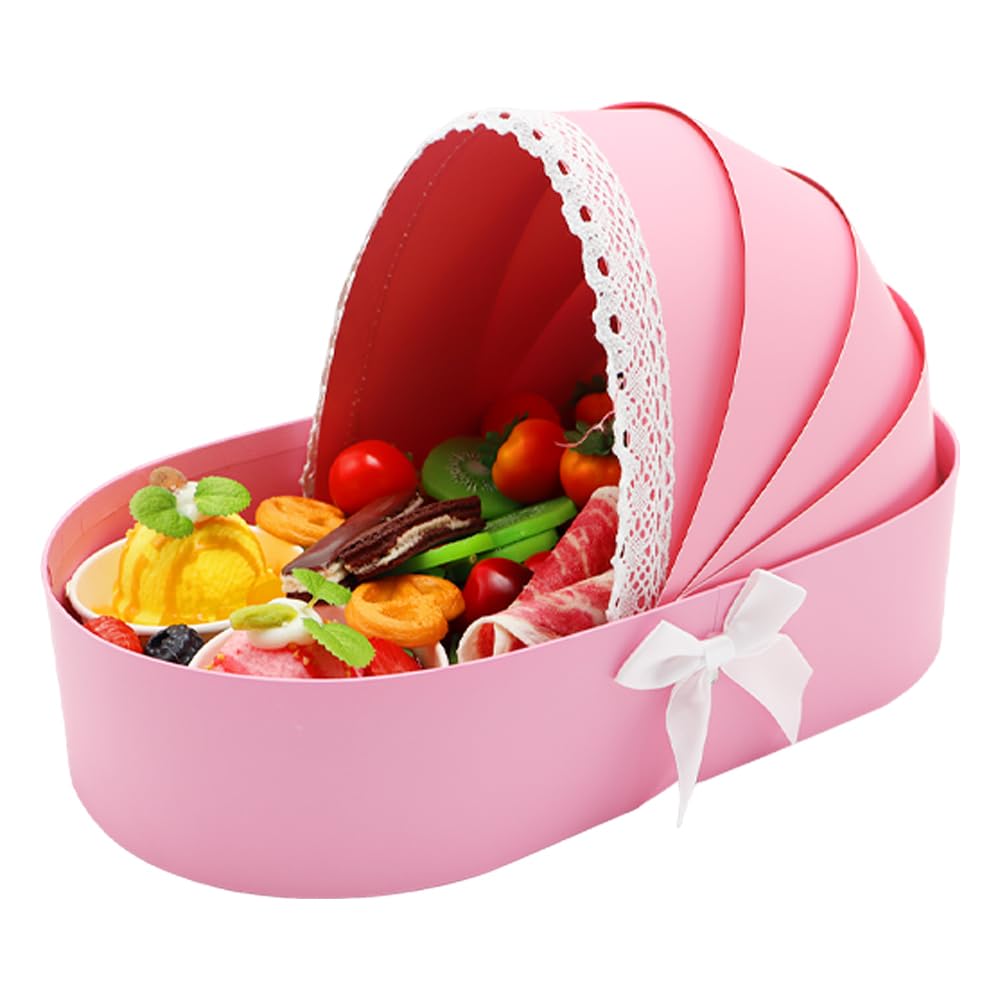 WENPACK Baby Bassinet Shape Basket Box Cardboard Fillable Floral Sweets BABY Shower Christening Gender Reveal (PINK) - Image 3