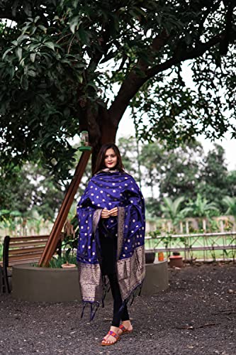 Image of DEVANGI Women's Woven Banarasi Silk Dupatta /Chunni For Women, Floral Print 1 Meter Wide and 2.3 Meter Length Printed Designer Dupatta /Chunni For Girls
