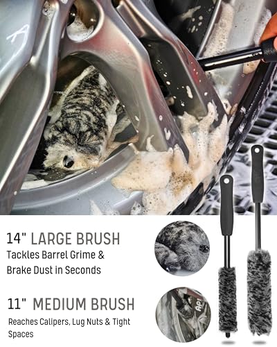 7PCS Pro-Grade Wheel Cleaning Kit: Long Handle Soft Wheel Brushes, Detailing Brush, Tire Scrubber, Wash Mitt, Hex-Logic Applicator & Microfiber Towel for Deep Car Detailing - Image 3